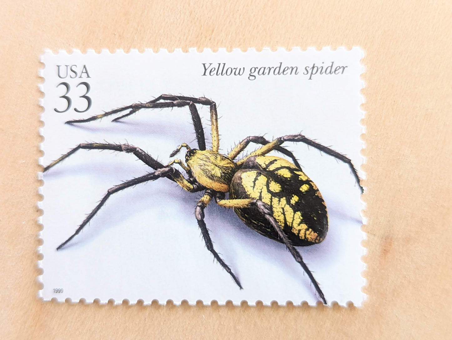 5 Yellow Garden Spider Stamps, 33 Cent, 1999, Unused Postage Stamps, Insects and Spiders