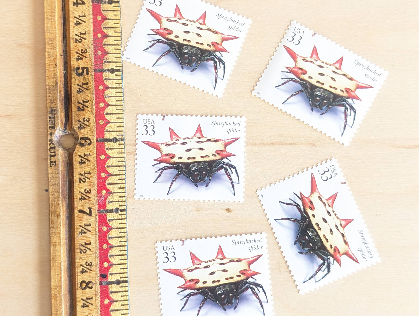 5 Spinybacked Spider Stamps, 33 Cent, 1999, Unused Postage Stamps, Insects and Spiders