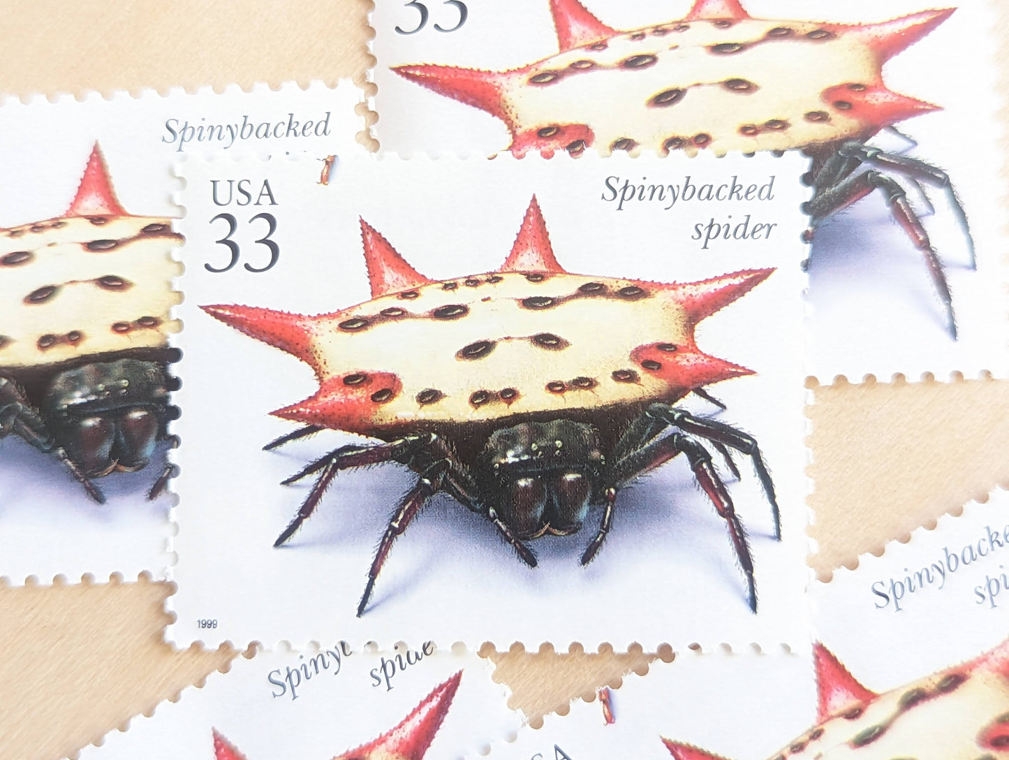 5 Spinybacked Spider Stamps, 33 Cent, 1999, Unused Postage Stamps, Insects and Spiders