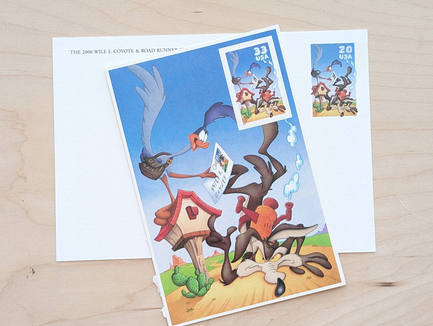 Wile E. Coyote & Road Runner Postcard, Looney Tunes 2000 20 Cent Postcard and Souvenir Sheet With 33 Cent Stamp