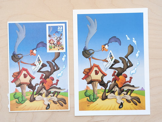 Wile E. Coyote & Road Runner Postcard, Looney Tunes 2000 20 Cent Postcard and Souvenir Sheet With 33 Cent Stamp
