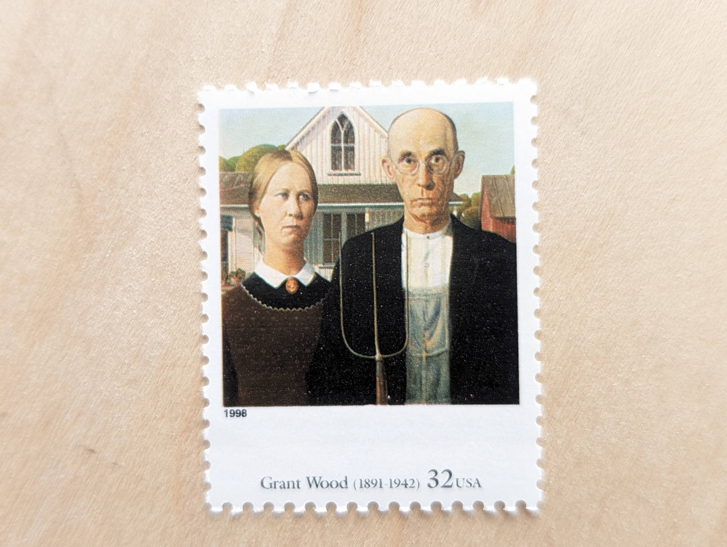 5 American Gothic By Grant Wood 32 Cent Postage Stamps, Four Centuries of American Art Postage Stamps, Unused US Postage Stamps, 1997