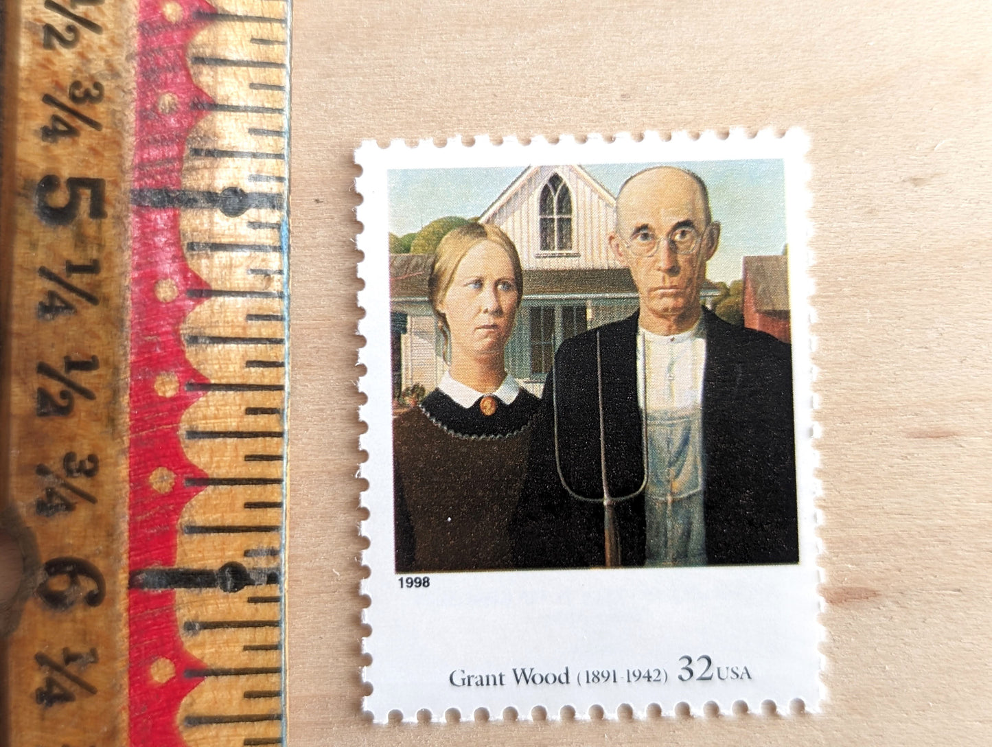 5 American Gothic By Grant Wood 32 Cent Postage Stamps, Four Centuries of American Art Postage Stamps, Unused US Postage Stamps, 1997