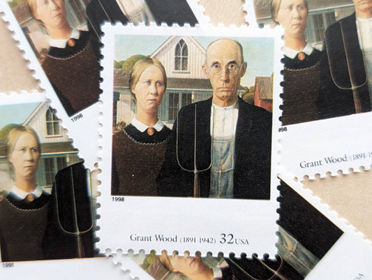 5 American Gothic By Grant Wood 32 Cent Postage Stamps, Four Centuries of American Art Postage Stamps, Unused US Postage Stamps, 1997