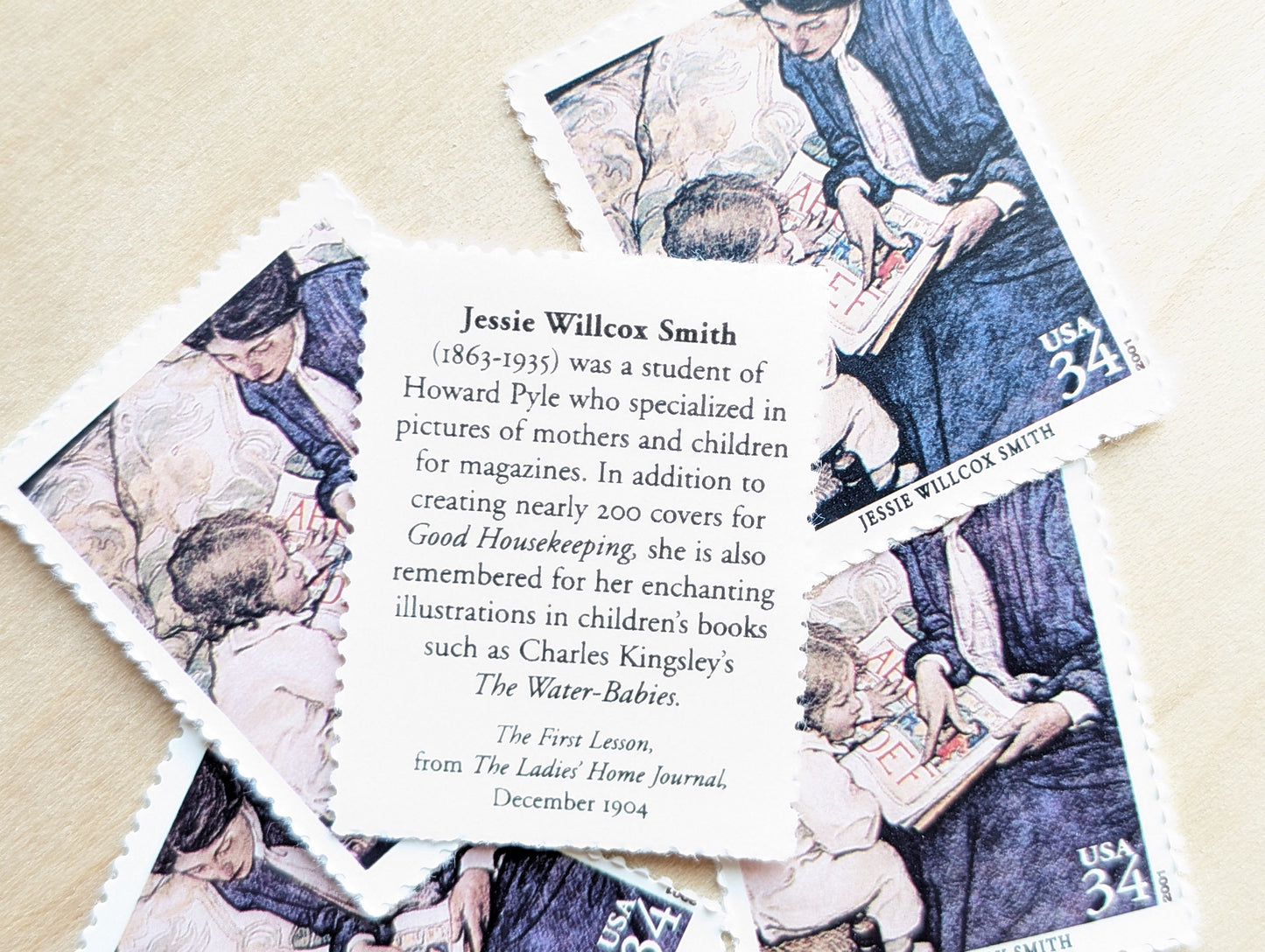 5 Jessie Willcox Smith Stamps, The First Lesson, 34 Cent, American Illustrators, Unused US Postage Stamps, 2000