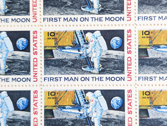 First Man On The Moon, Vintage Unused USPS 10 Cent Postage Stamps, First Man On The Moon Stamps, 1969, Gummed