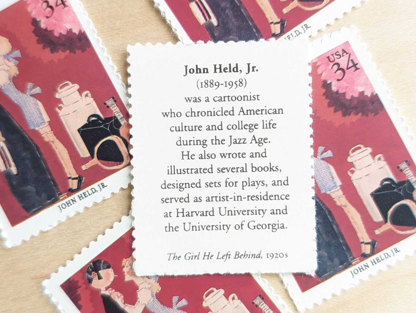 5 John Held Jr. Stamps, The Girl He Left Behind, 34 Cent, American Illustrators, Unused US Postage Stamps, 2000