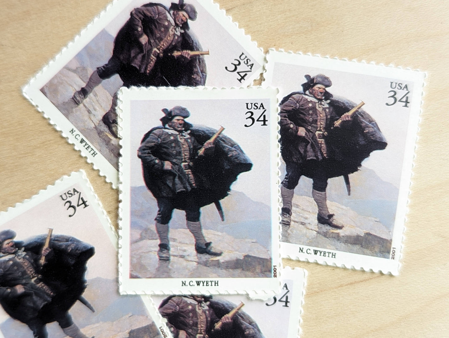 5 Newell Convers Wyeth Stamps, Captain Bill Bones, 34 Cent, American Illustrators, Unused US Postage Stamps, 2000