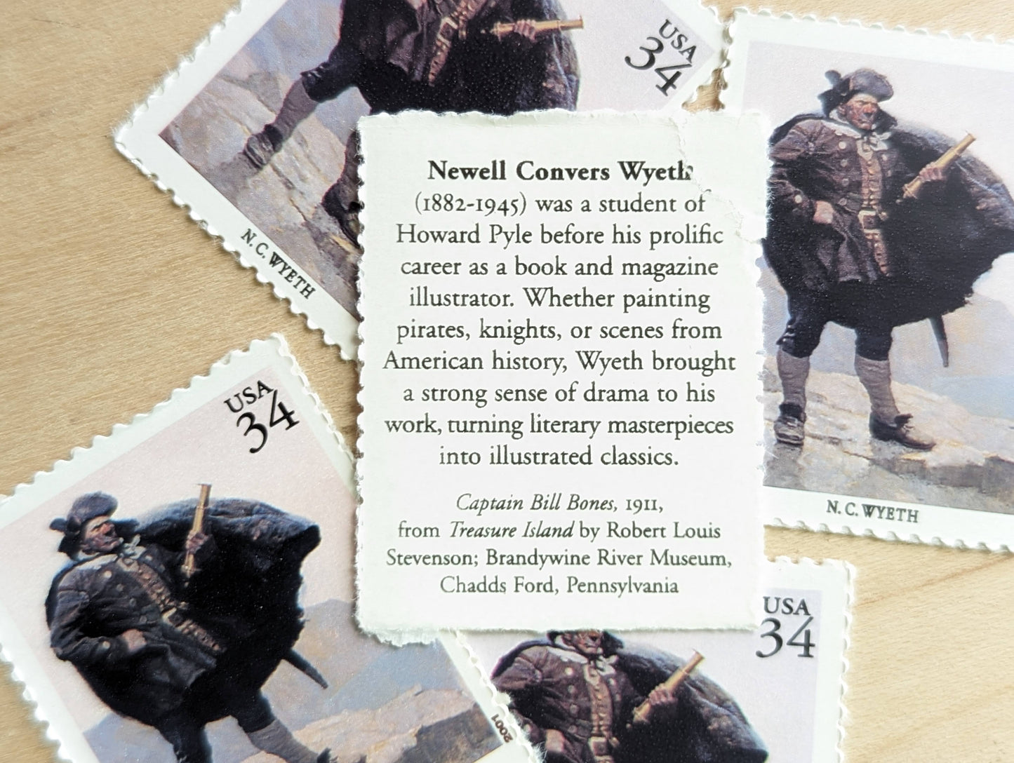 5 Newell Convers Wyeth Stamps, Captain Bill Bones, 34 Cent, American Illustrators, Unused US Postage Stamps, 2000