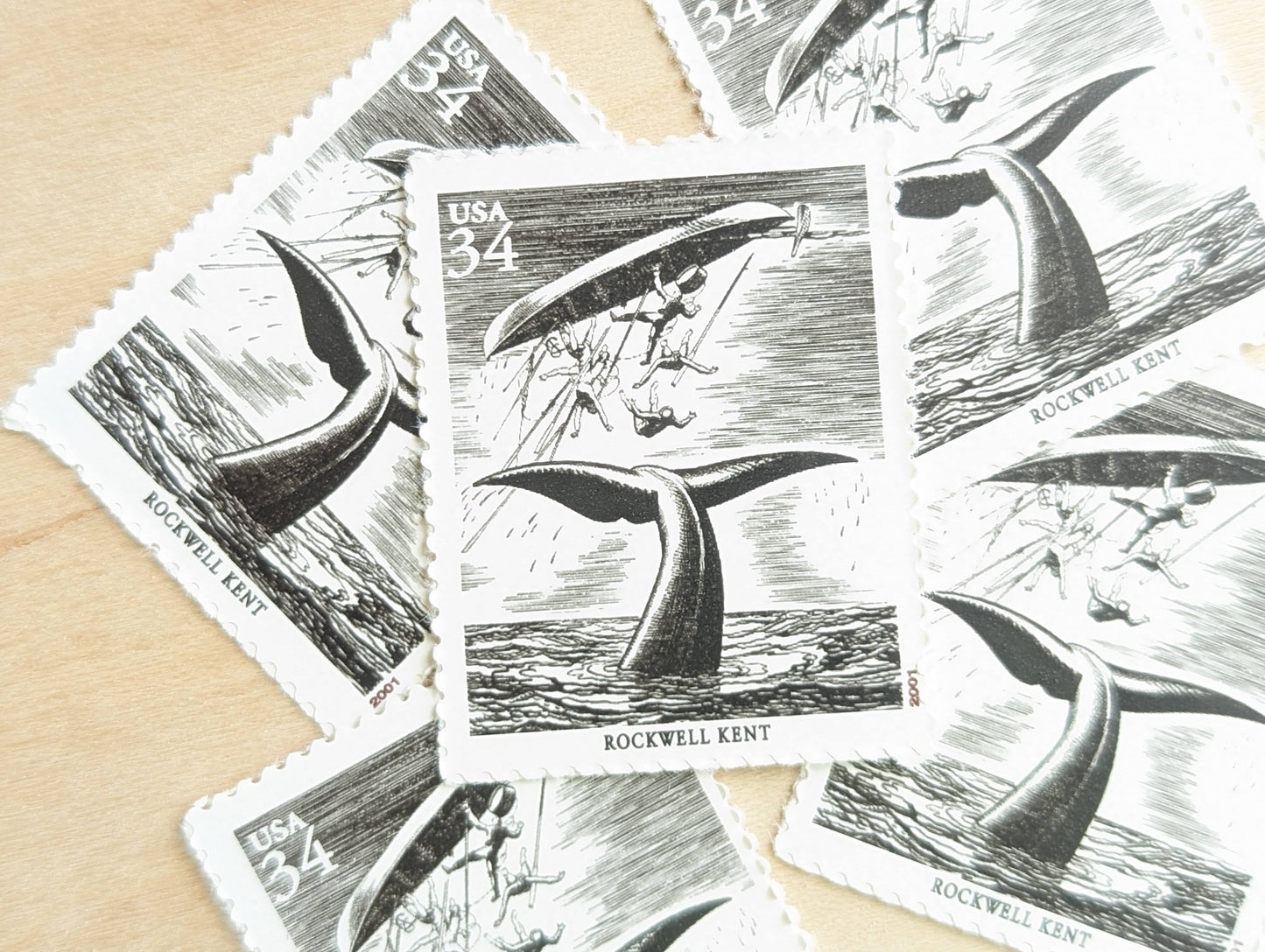 5 Rockwell Kent Stamps, Moby Dick, 34 Cent, American Illustrators, Unused US Postage Stamps, 2000