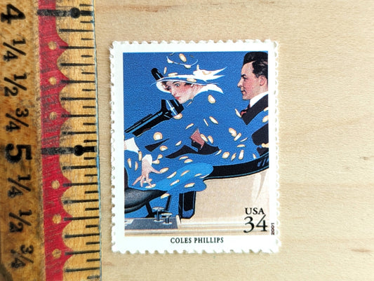 5 Coles Phillips Stamps, Fadeaway Girl, 34 Cent, American Illustrators Postage Stamps, Unused US Postage Stamps, 2000