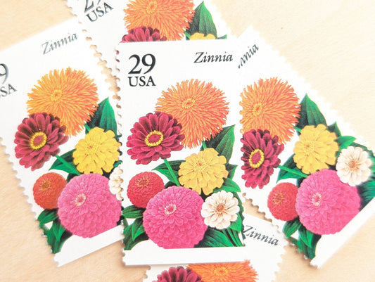 5 Zinnia Stamps, Unused Postage Stamps, 29 Cent Stamps, Flower Stamps, 1993