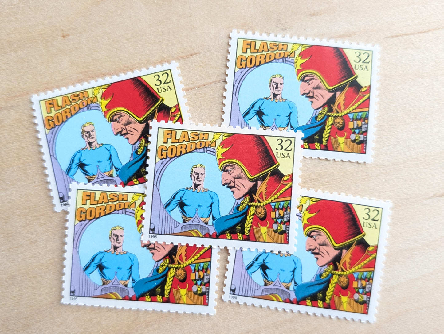 5 Flash Gordon Stamps, 32 Cent, 1995 Comic Strip Classics, Unused Postage Stamps