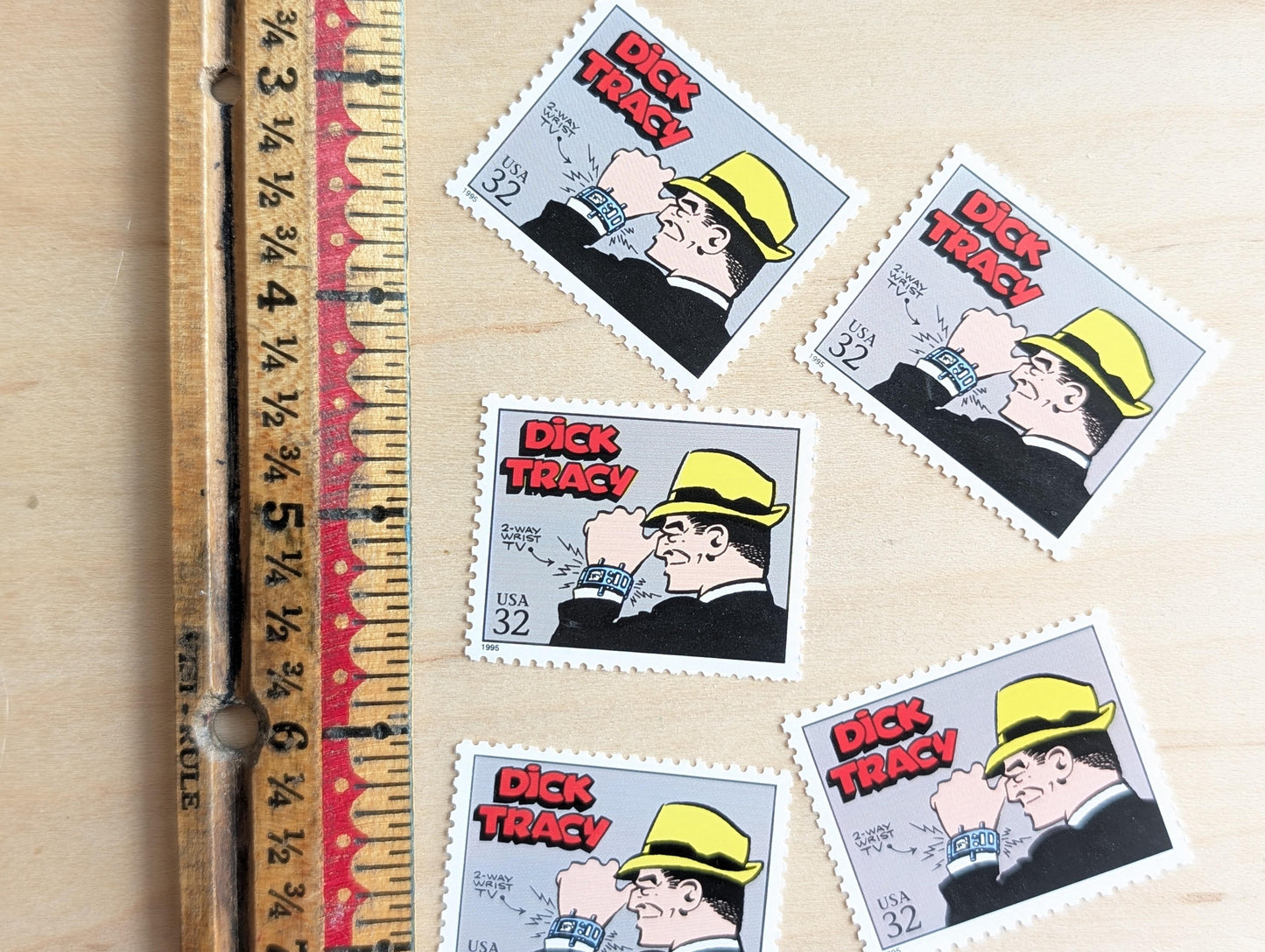 5 Dick Tracy Stamps, 32 Cent, 1995 Comic Strip Classics, Unused Postage Stamps