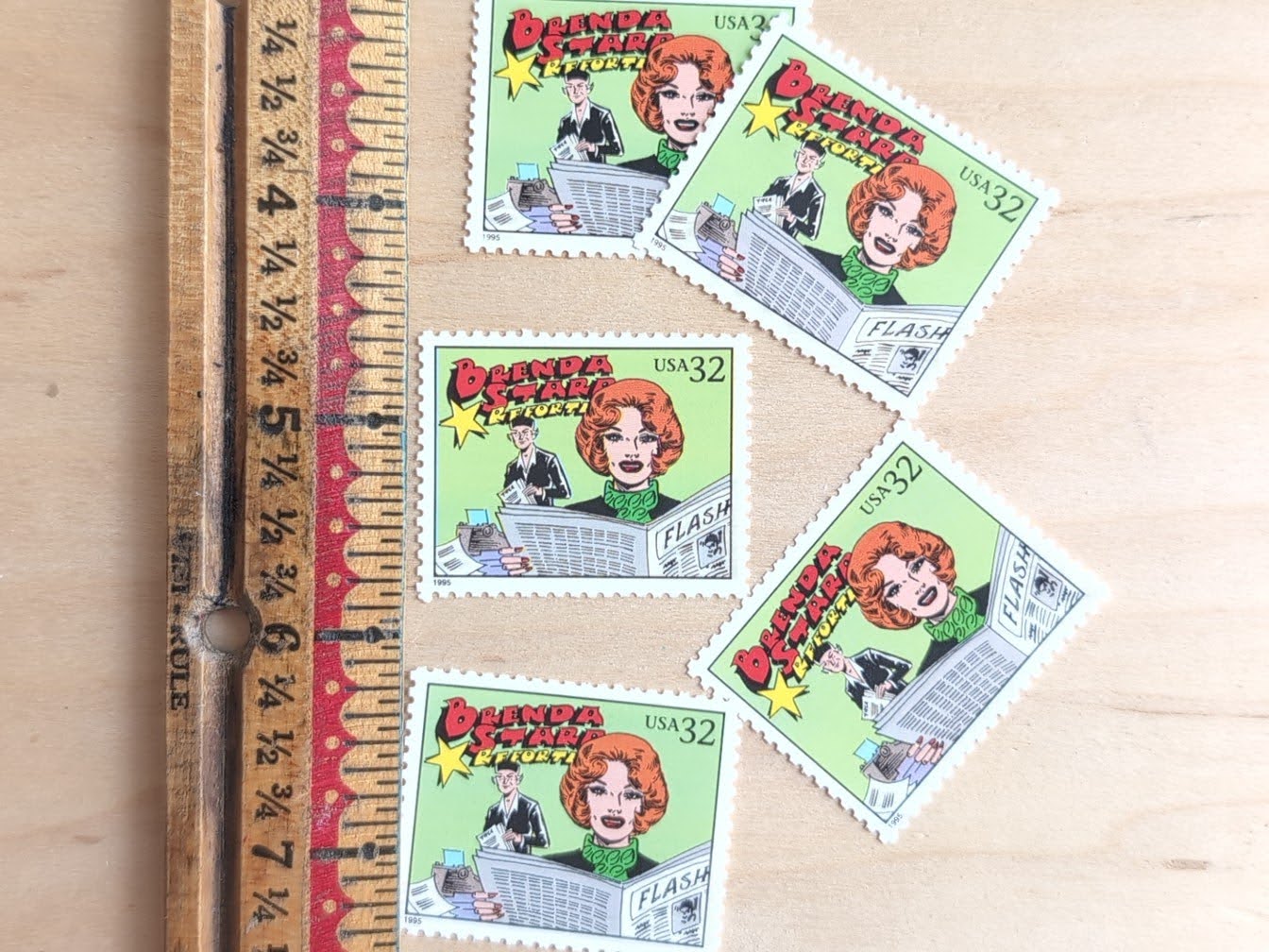 5 Brenda Starr Stamps, 32 Cent, 1995 Comic Strip Classics, Unused Postage Stamps