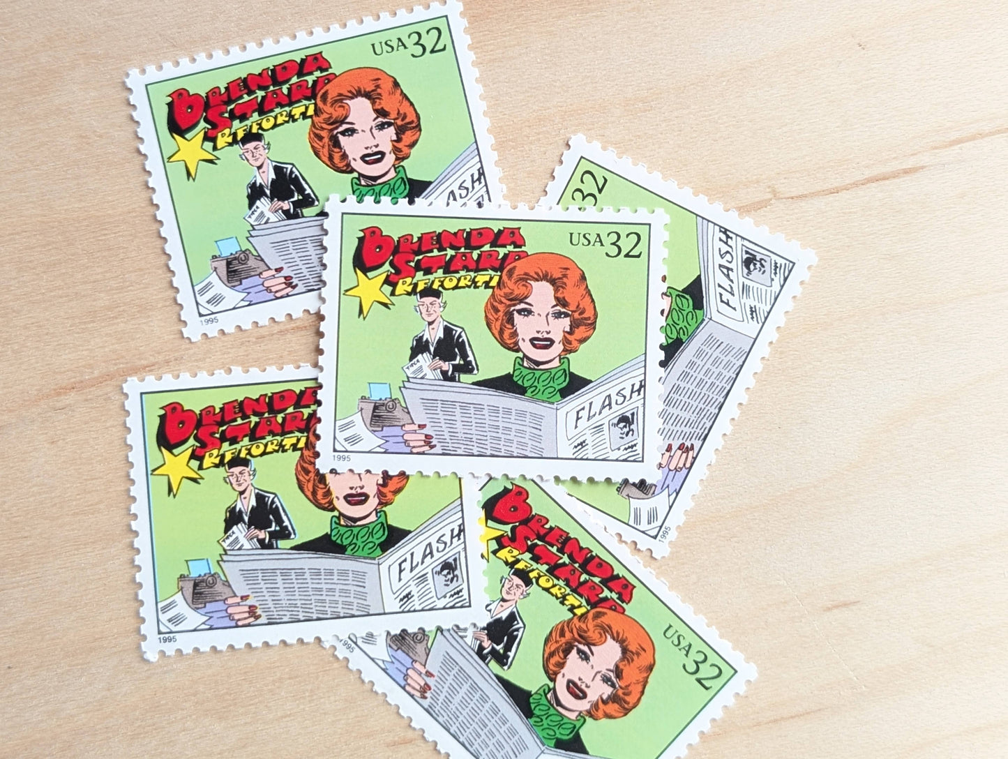 5 Brenda Starr Stamps, 32 Cent, 1995 Comic Strip Classics, Unused Postage Stamps