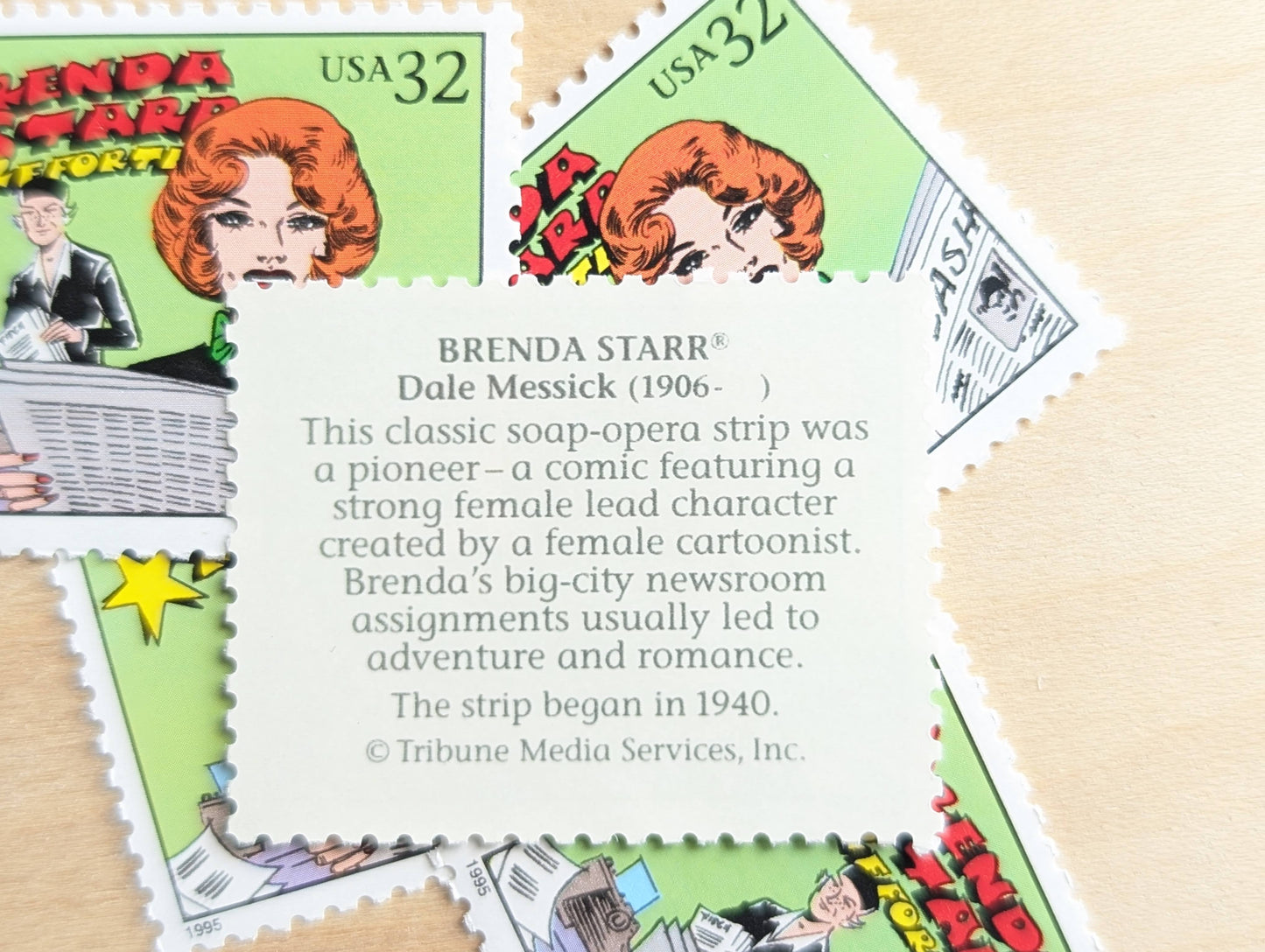 5 Brenda Starr Stamps, 32 Cent, 1995 Comic Strip Classics, Unused Postage Stamps