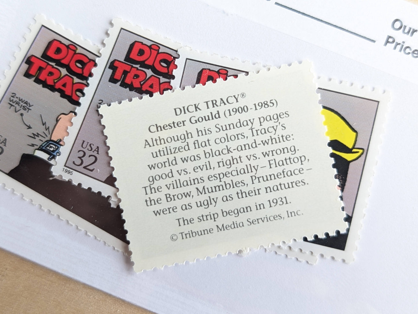 5 Dick Tracy Stamps, 32 Cent, 1995 Comic Strip Classics, Unused Postage Stamps