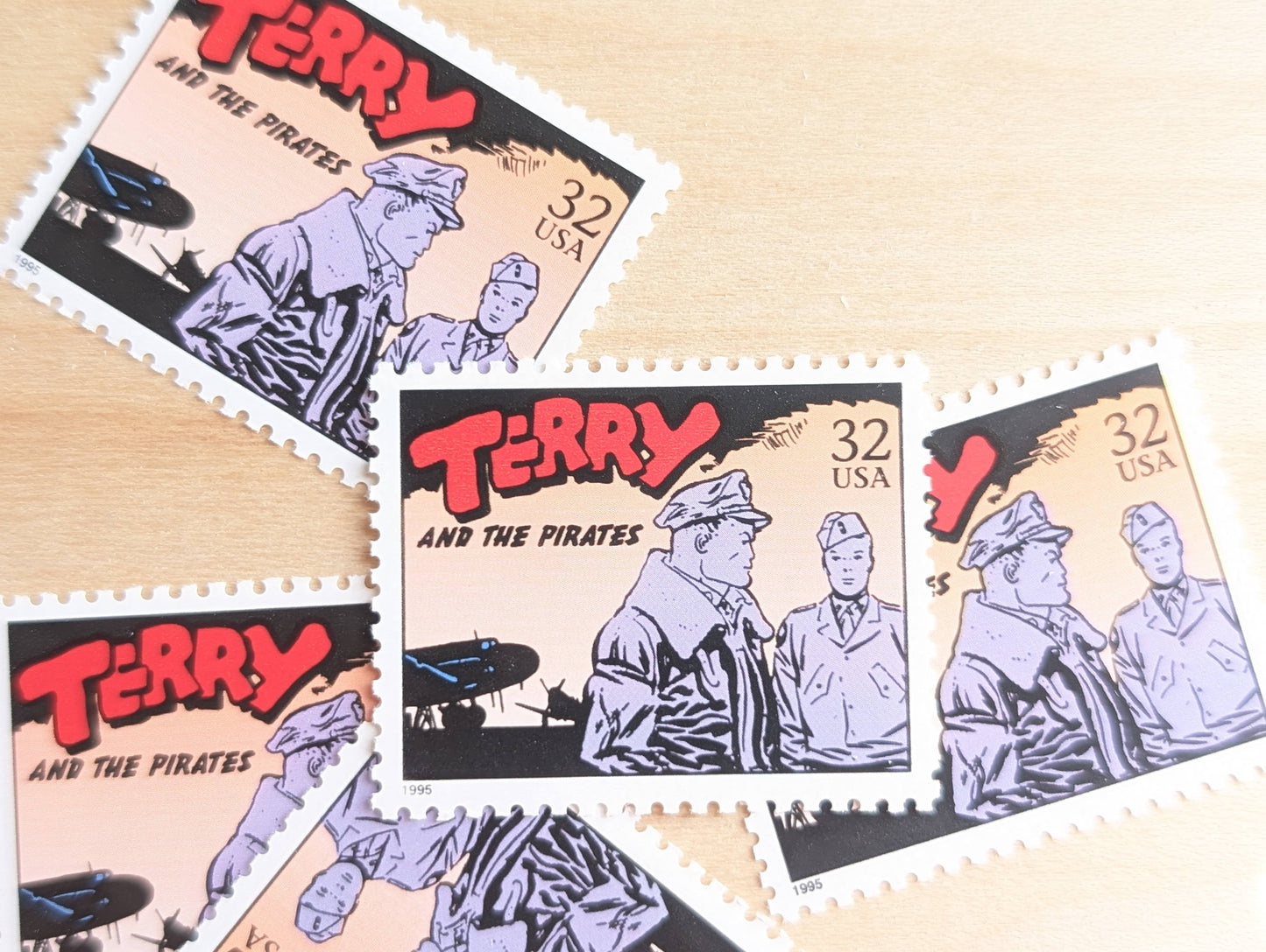 5 Terry And The Pirates Stamps, 32 Cent, 1995 Comic Strip Classics, Unused Postage Stamps