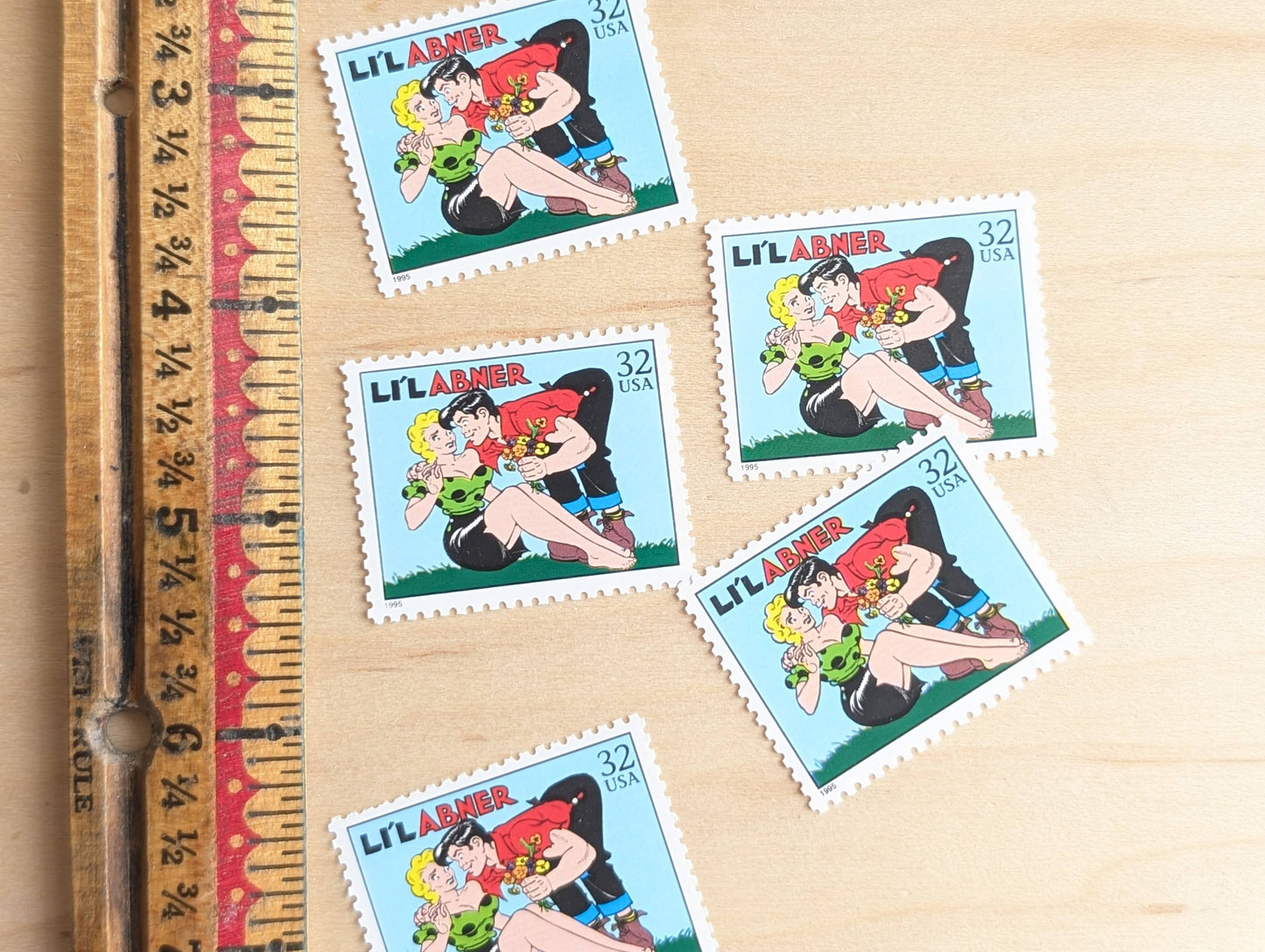 5 Li'l Abner Stamps, 32 Cent, 1995 Comic Strip Classics, Unused Postage Stamps