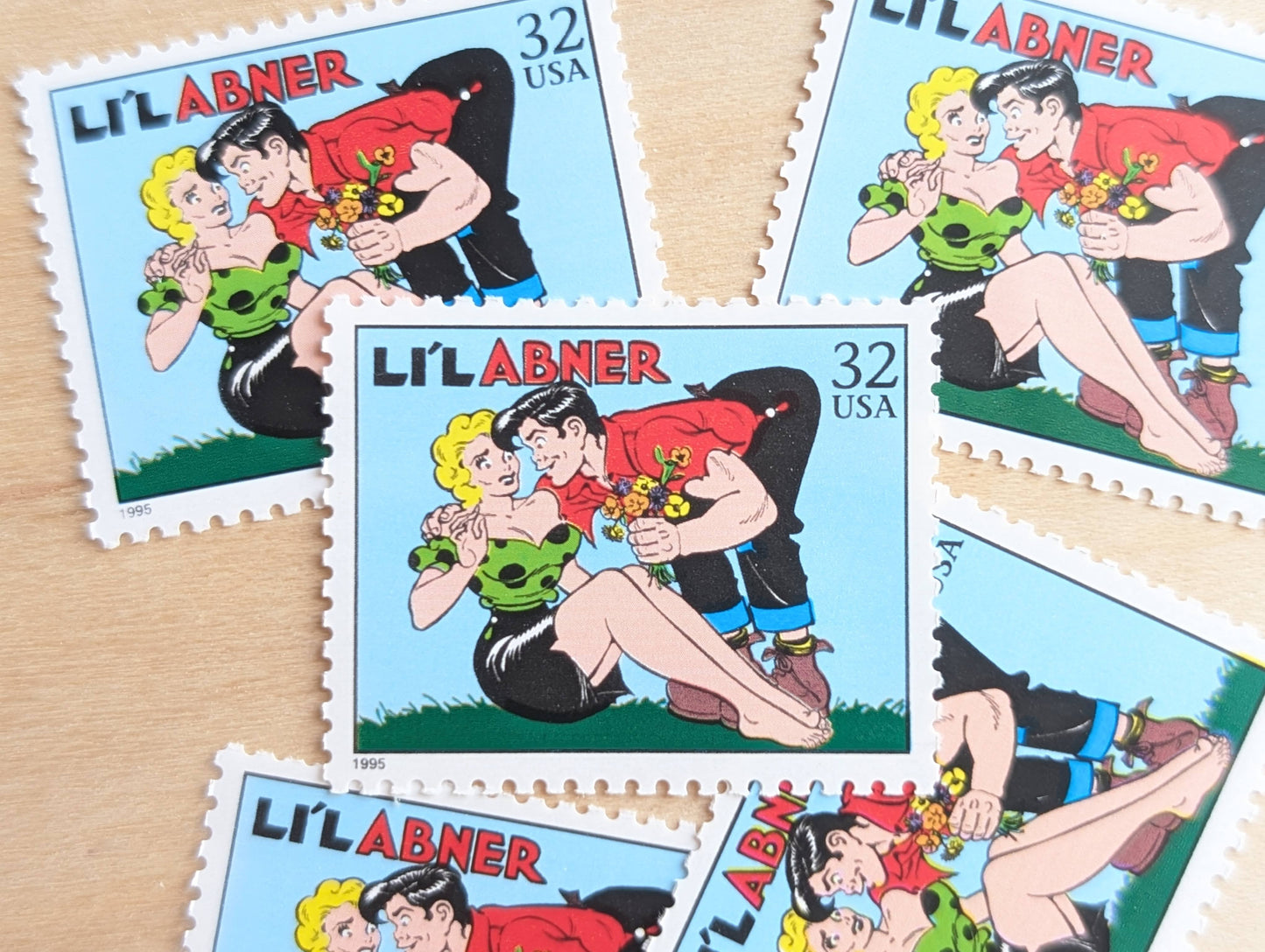 5 Li'l Abner Stamps, 32 Cent, 1995 Comic Strip Classics, Unused Postage Stamps