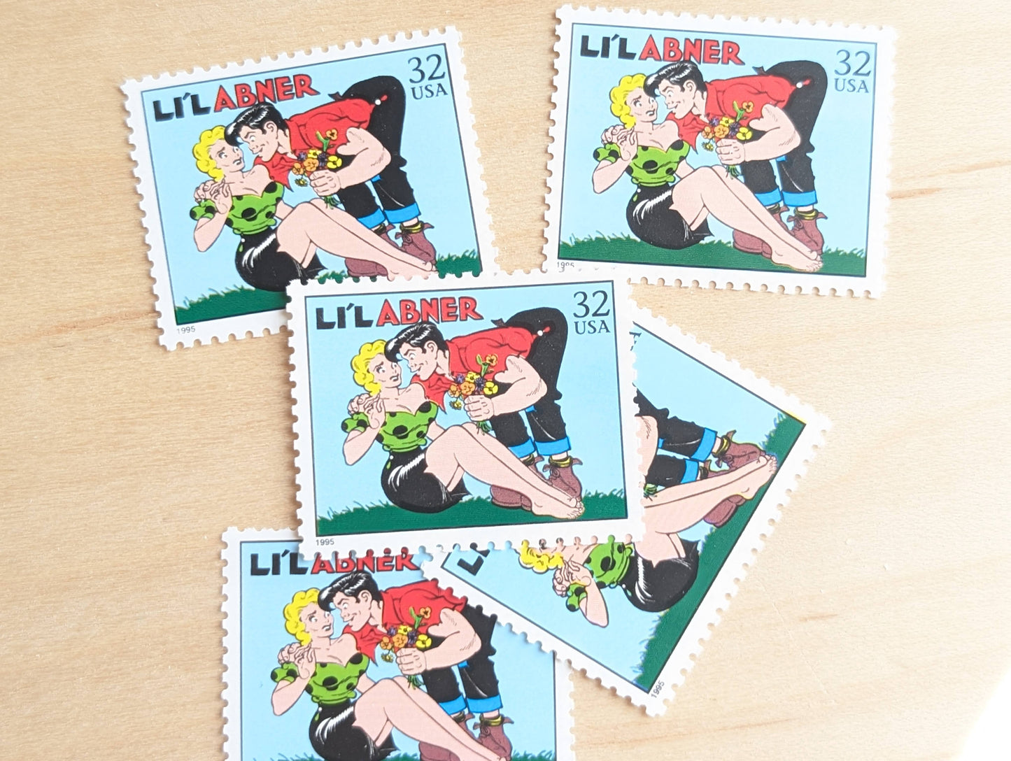 5 Li'l Abner Stamps, 32 Cent, 1995 Comic Strip Classics, Unused Postage Stamps