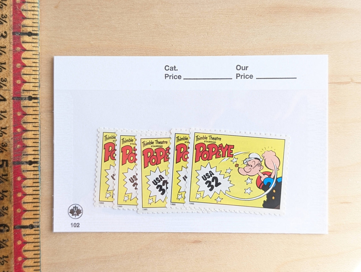 5 Popeye Stamps, 32 Cent, 1995 Comic Strip Classics, Unused Postage Stamps