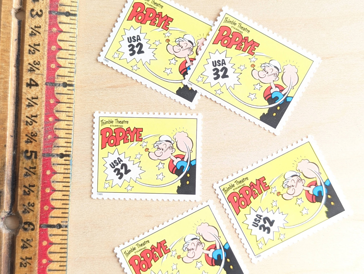 5 Popeye Stamps, 32 Cent, 1995 Comic Strip Classics, Unused Postage Stamps