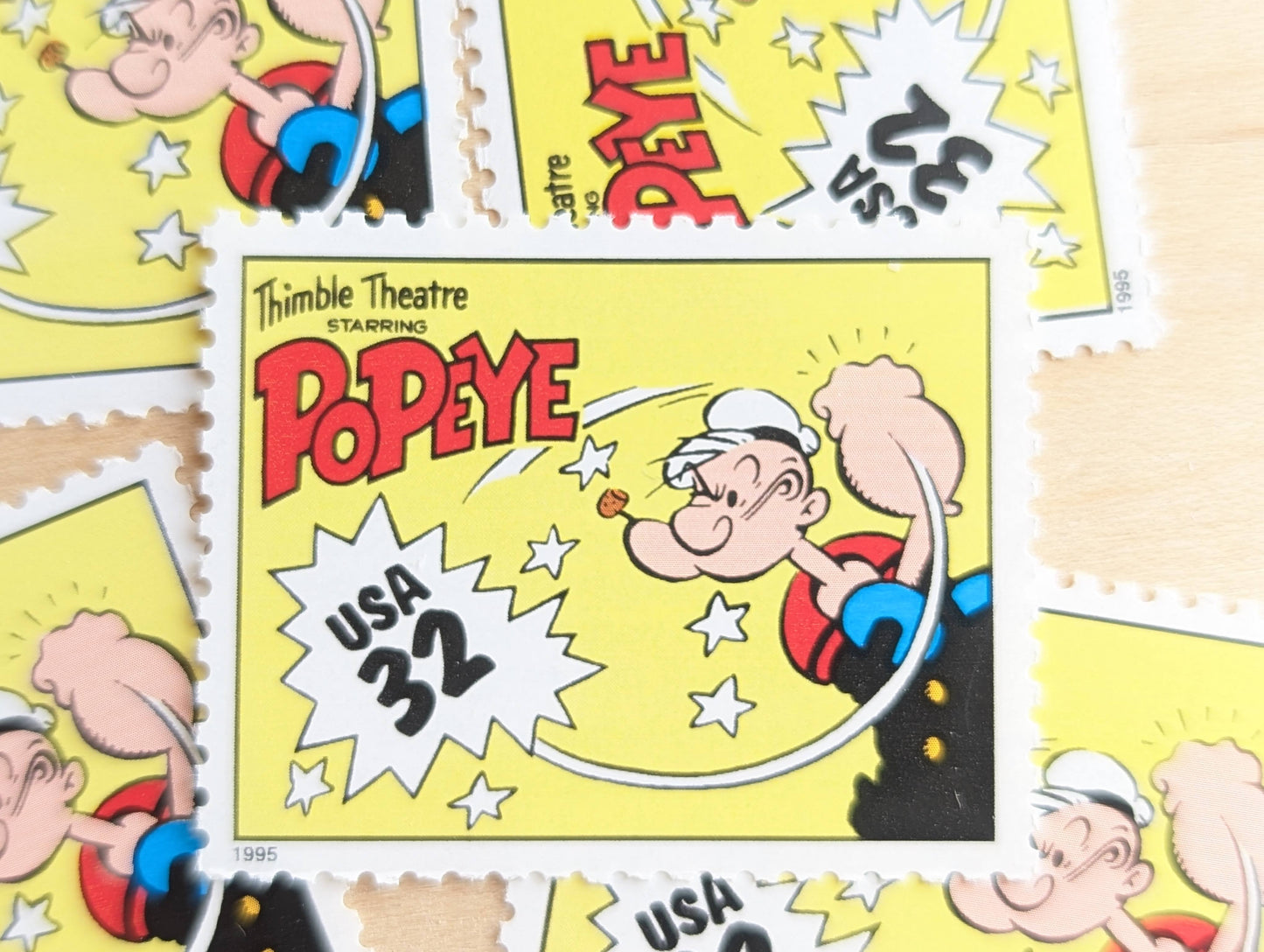 5 Popeye Stamps, 32 Cent, 1995 Comic Strip Classics, Unused Postage Stamps