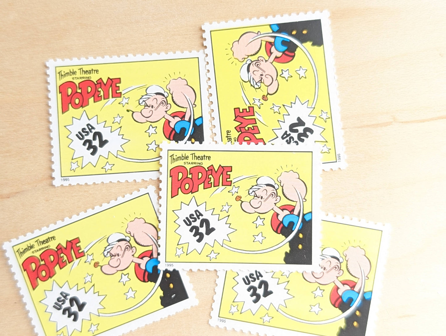 5 Popeye Stamps, 32 Cent, 1995 Comic Strip Classics, Unused Postage Stamps