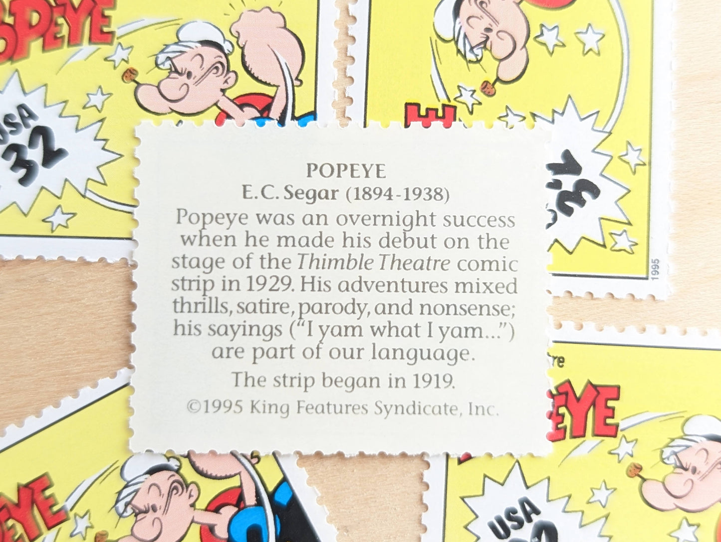 5 Popeye Stamps, 32 Cent, 1995 Comic Strip Classics, Unused Postage Stamps