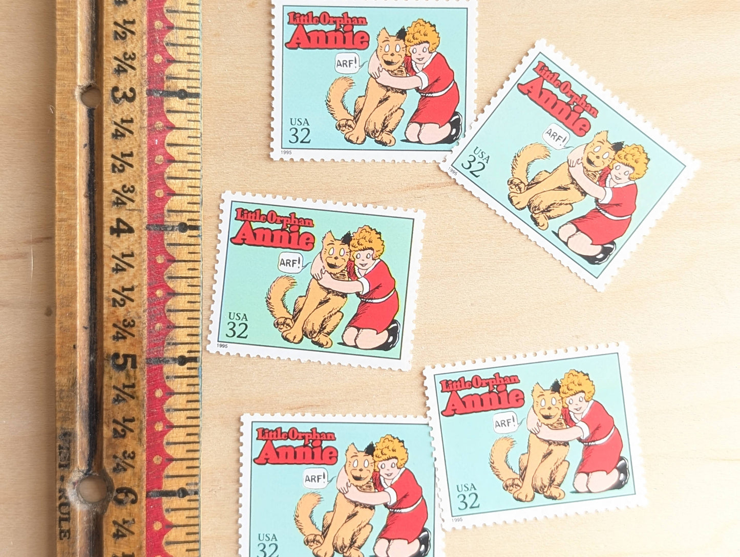 5 LIttle Ophan Annie Stamps, 32 Cent, 1995 Comic Strip Classics, Unused Postage Stamps