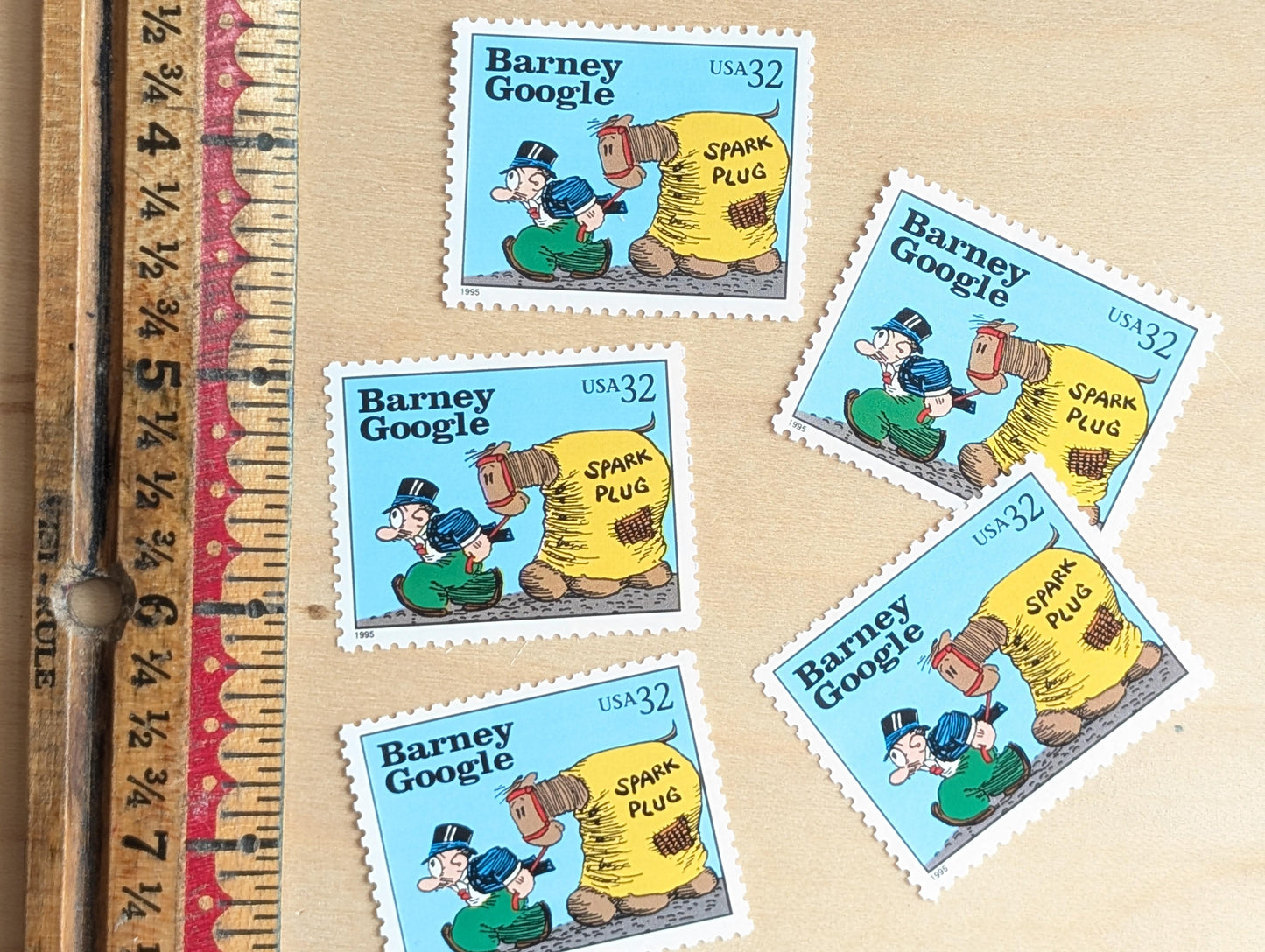 5 Barney Google Stamps, 32 Cent, 1995 Comic Strip Classics, Unused Postage Stamps