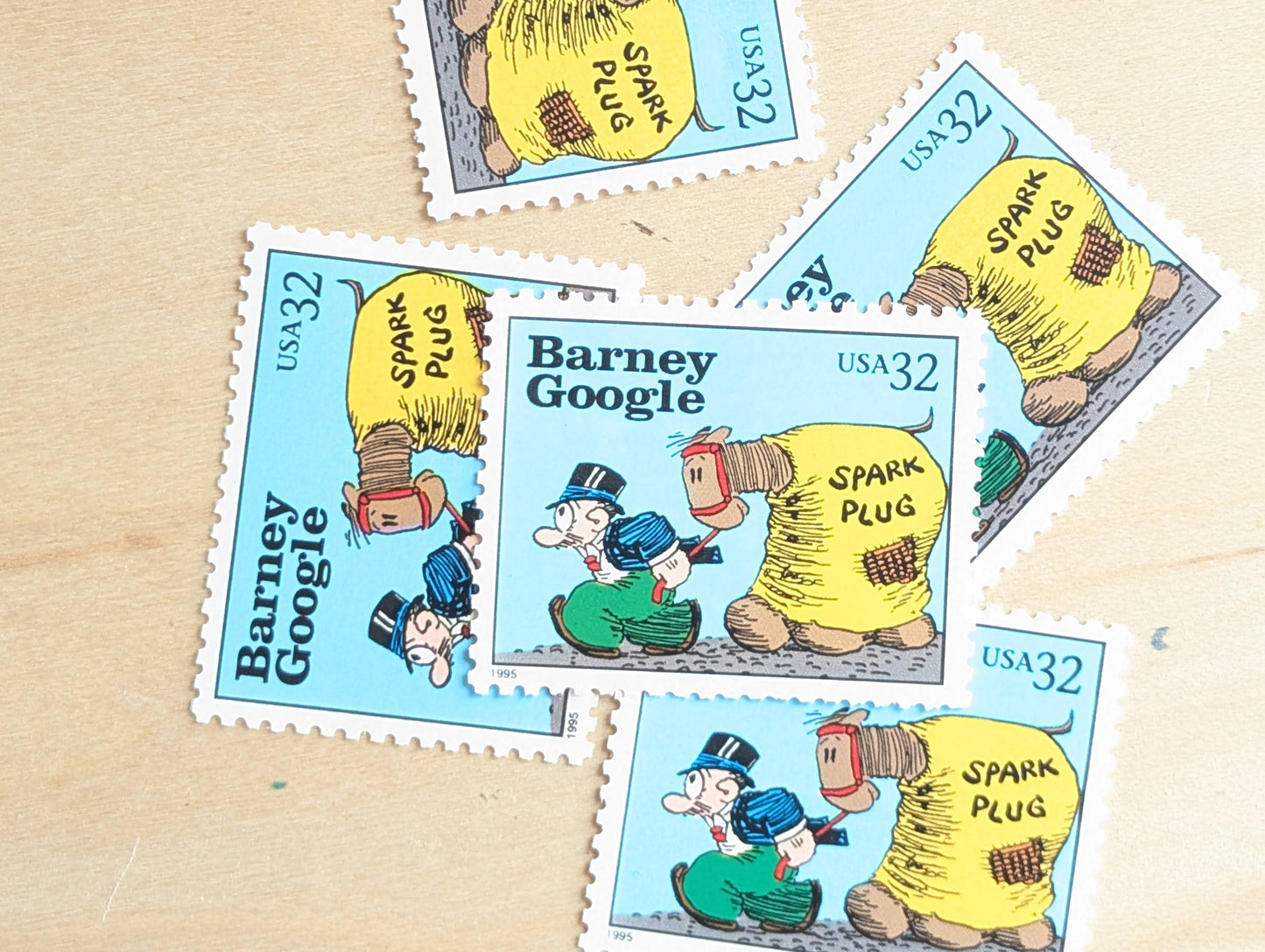 5 Barney Google Stamps, 32 Cent, 1995 Comic Strip Classics, Unused Postage Stamps