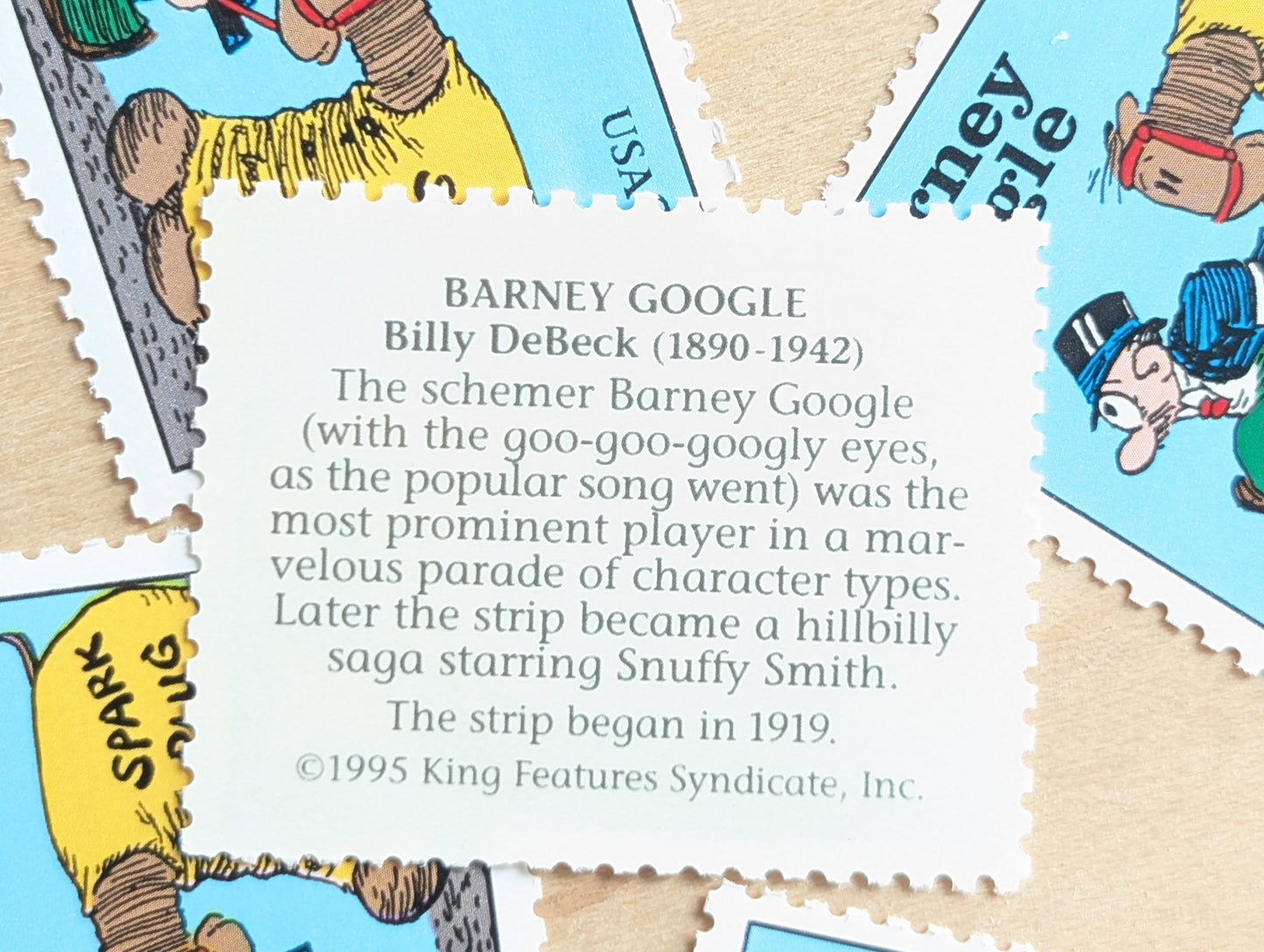 5 Barney Google Stamps, 32 Cent, 1995 Comic Strip Classics, Unused Postage Stamps