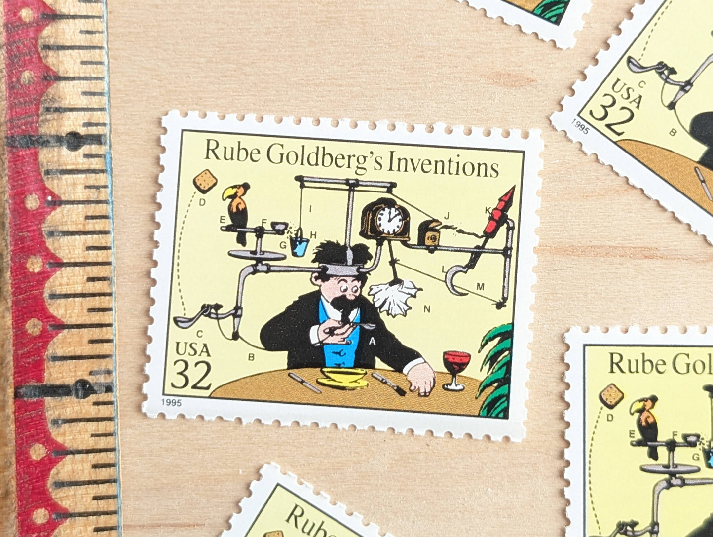 5 Rube Goldberg's Inventions Stamps, 32 Cent, 1995 Comic Strip Classics, Unused Postage Stamps