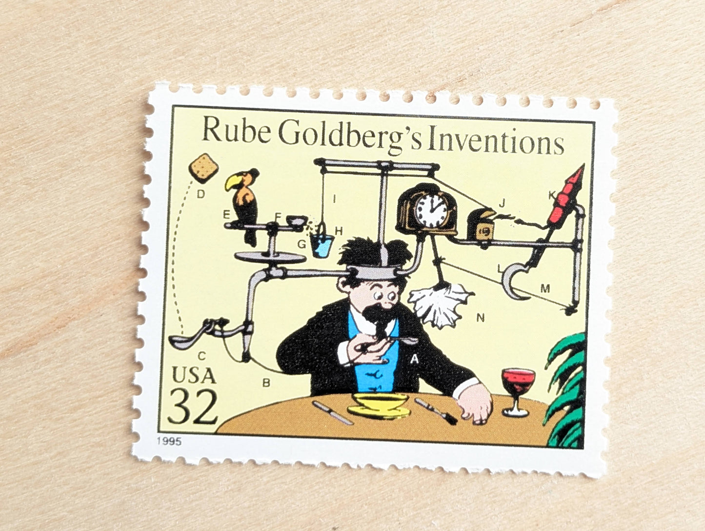 5 Rube Goldberg's Inventions Stamps, 32 Cent, 1995 Comic Strip Classics, Unused Postage Stamps