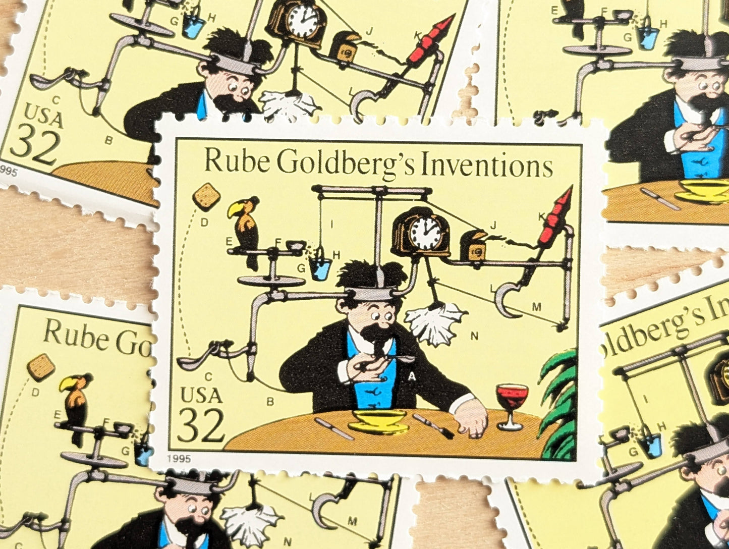 5 Rube Goldberg's Inventions Stamps, 32 Cent, 1995 Comic Strip Classics, Unused Postage Stamps