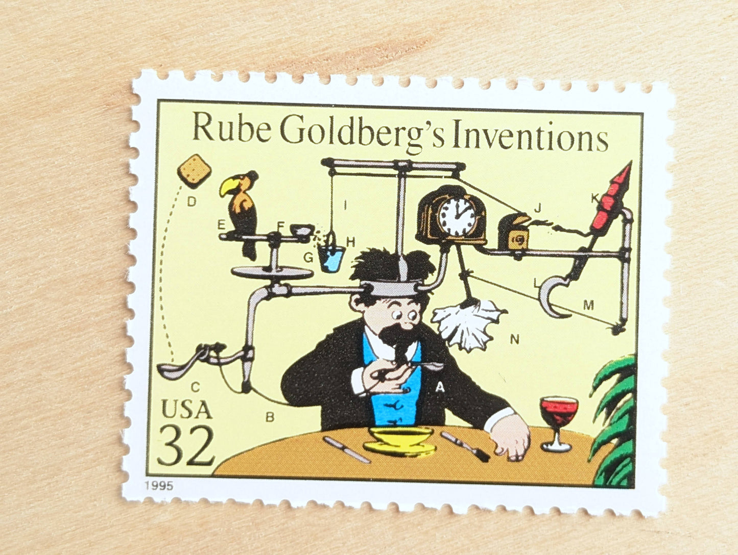 5 Rube Goldberg's Inventions Stamps, 32 Cent, 1995 Comic Strip Classics, Unused Postage Stamps