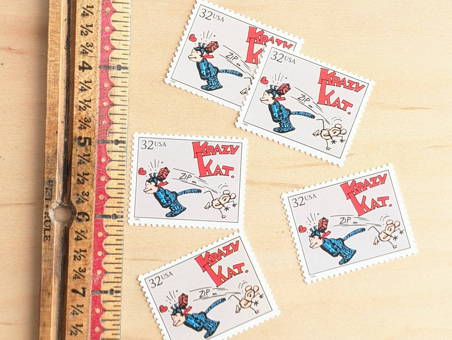 5 Krazy Kat Stamps, 32 Cent, 1995 Comic Strip Classics, Unused Postage Stamps