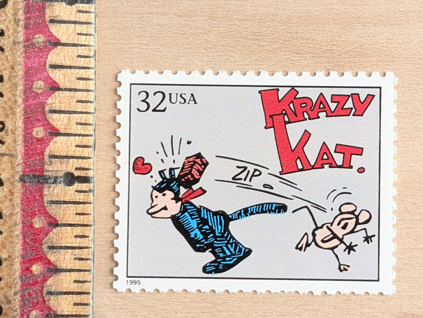 5 Krazy Kat Stamps, 32 Cent, 1995 Comic Strip Classics, Unused Postage Stamps