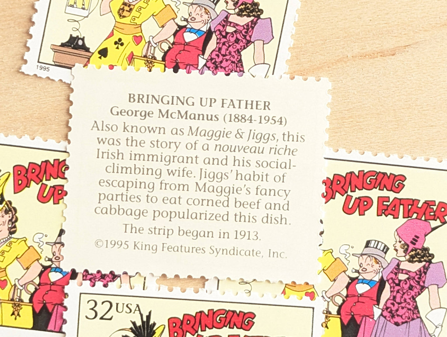 5 Bringing Up Father Stamps, 32 Cent, 1995 Comic Strip Classics, Unused Postage Stamps