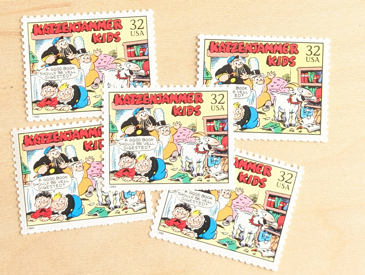 5 Katzenjammer Kids Stamps, 32 Cent, 1995 Comic Strip Classics, Unused Postage Stamps