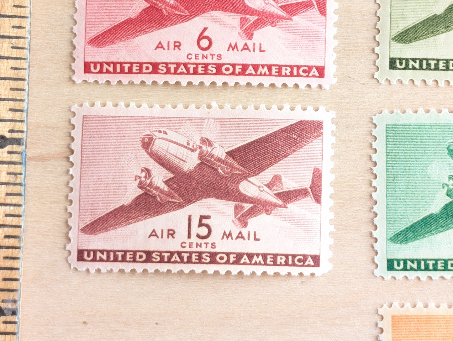 Air Mail Collection of 7 Stamps, 6 to 50 Cent Stamps from 1941 to 1944, Airplane Postage Stamps, MNH