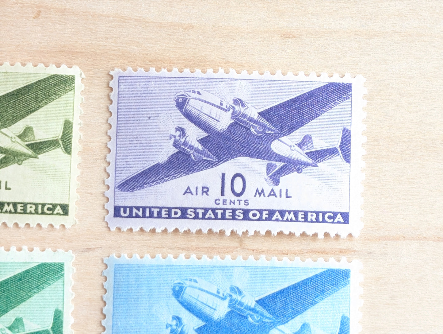 Air Mail Collection of 7 Stamps, 6 to 50 Cent Stamps from 1941 to 1944, Airplane Postage Stamps, MNH