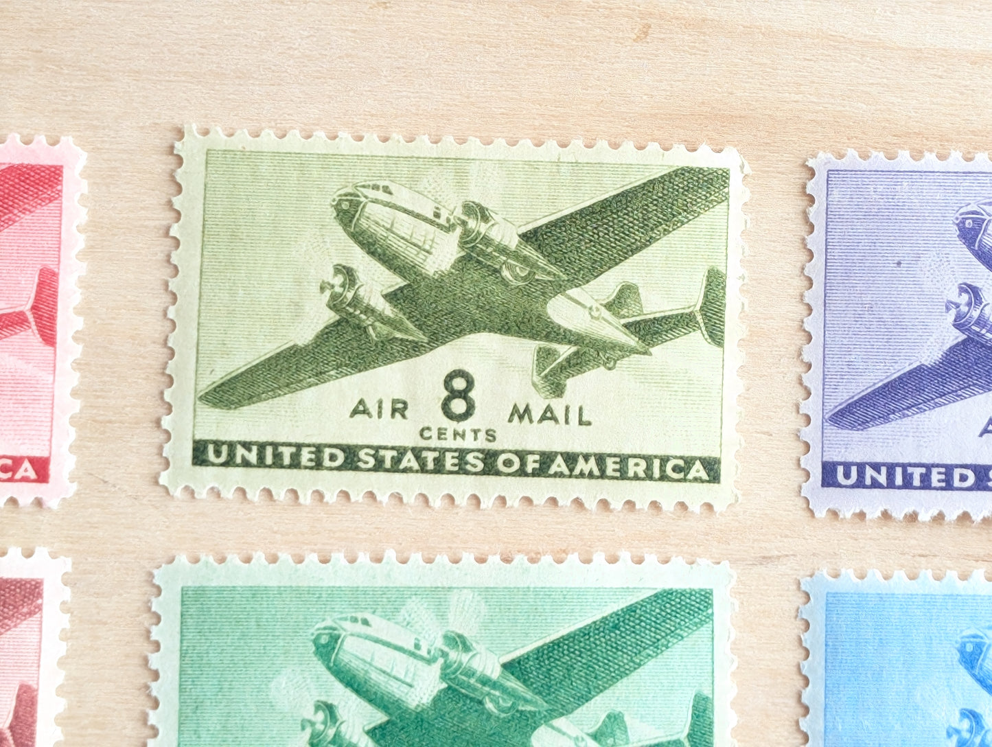 Air Mail Collection of 7 Stamps, 6 to 50 Cent Stamps from 1941 to 1944, Airplane Postage Stamps, MNH