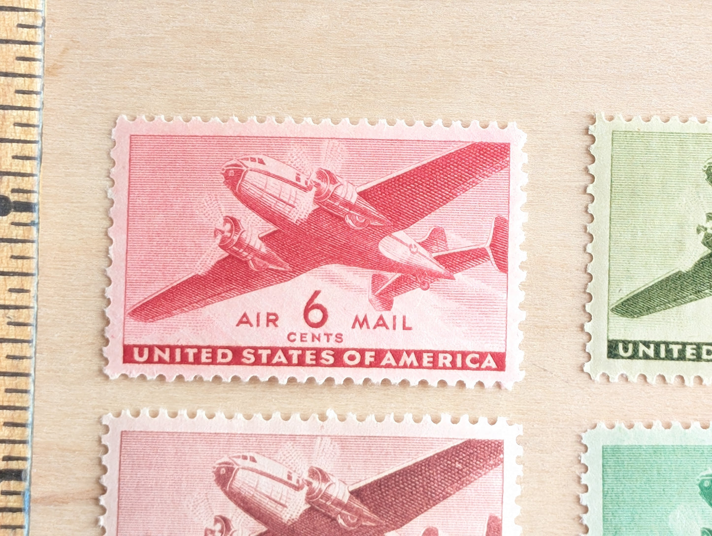 Air Mail Collection of 7 Stamps, 6 to 50 Cent Stamps from 1941 to 1944, Airplane Postage Stamps, MNH