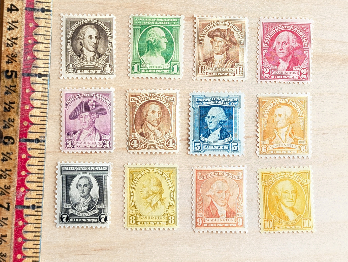 Collection of 12 George Washington Bust Stamps, 1/2 to 10 Cent Stamps from 1932, Postage Stamp Collection, MNH