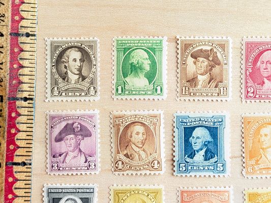 Collection of 12 George Washington Bust Stamps, 1/2 to 10 Cent Stamps from 1932, Postage Stamp Collection, MNH