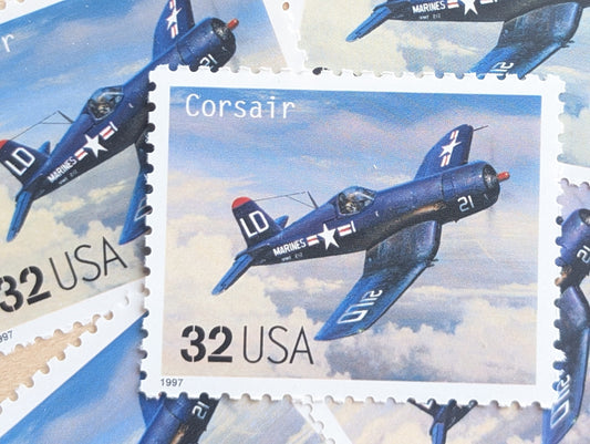 Corsair Classic American Aircraft, Set of 5, Vintage Unused USPS 32 Cent Postage Stamps, Classic American Aircraft Stamps, 1996, Gummed